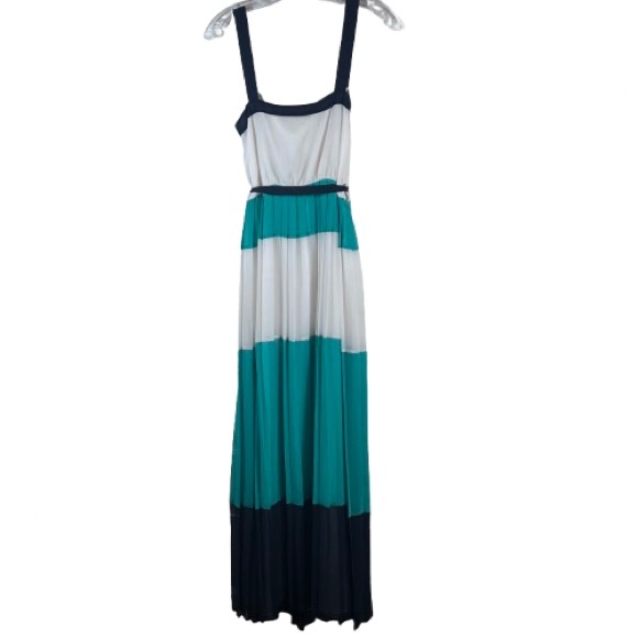 Banana Republic Milly Collection Maxi Dress Colorblock Blue Pleated Combo Size 4 - Picture 1 of 10